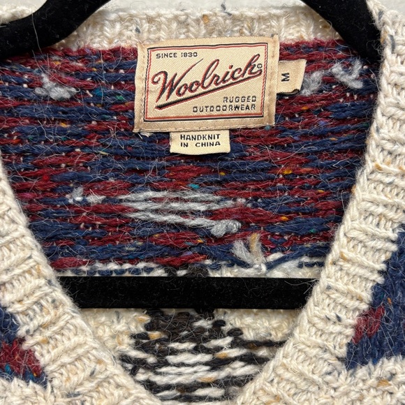 Woolrich Handknit Sweater in Burgundy, Blue, and Cream. Size Medium. - Picture 2 of 4